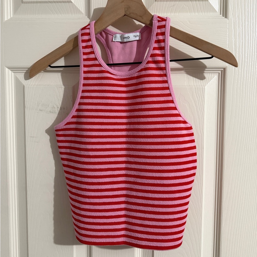 Mango Red and Pink Striped Sleeveless Top NWOT